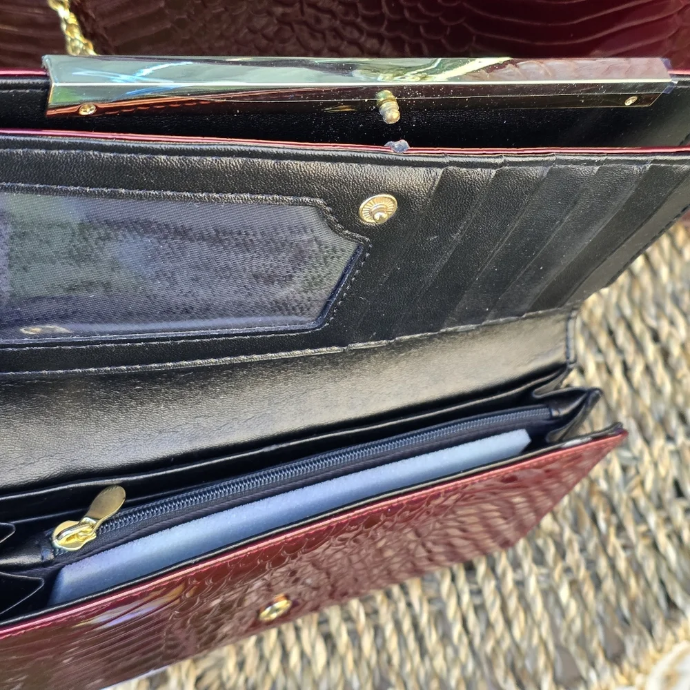 The Danbury Mint Ruby Red Leather Croc Pattern Handbag And Wallet Burgundy